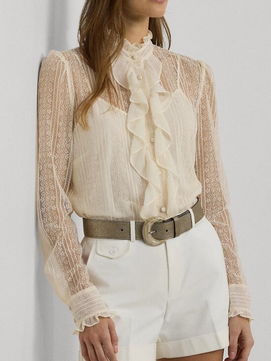 Lauren Ralph Lauren Tops - NWT Lauren Ralph Lauren Ruffle Trim Lace Shirt w Camisole, Winter Cream, US 8